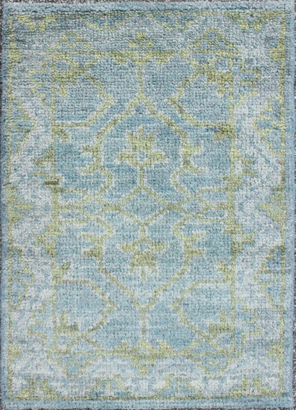 Small Oushak Rug with All - Over Symmetrical Design in Blue and Green Small Oushak Rug, rug OB - 103433352 - 0623019, country of origin / type: India / Oushak, circa Early - 21st Century. Measures: 2'0 x 3'0. - Keivan Woven ArtsKBE - OB - 103433352 - 0623019 - 7529Rug