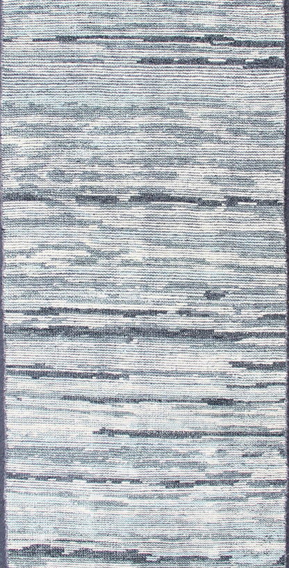 Modern Design Runner in Silver, Green, Gray, White & Neutral Tones. Silver, Green, Gray, White and steel - blue tones rug with modern design, rug KHN - 1002 - TR - 876, country of origin / type: India The modern design of this distressed piled r... - Keivan Woven ArtsKHN - 1002 - TR - 876 - 13254Rug