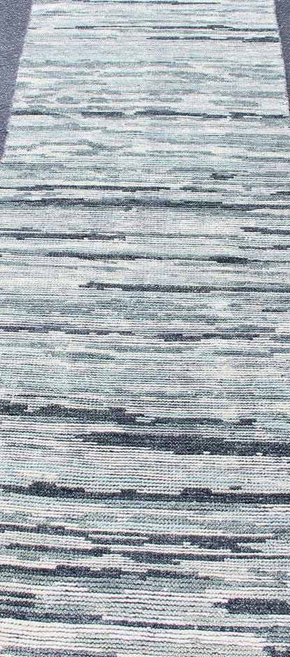 Modern Design Runner in Silver, Green, Gray, White & Neutral Tones. Silver, Green, Gray, White and steel - blue tones rug with modern design, rug KHN - 1002 - TR - 876, country of origin / type: India The modern design of this distressed piled r... - Keivan Woven ArtsKHN - 1002 - TR - 876 - 13254Rug
