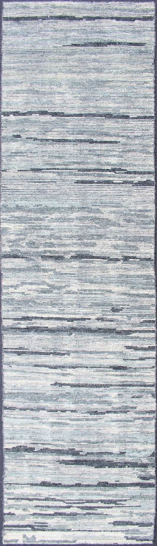 Modern Design Runner in Silver, Green, Gray, White & Neutral Tones. Silver, Green, Gray, White and steel - blue tones rug with modern design, rug KHN - 1002 - TR - 876, country of origin / type: India The modern design of this distressed piled r... - Keivan Woven ArtsKHN - 1002 - TR - 876 - 13254
