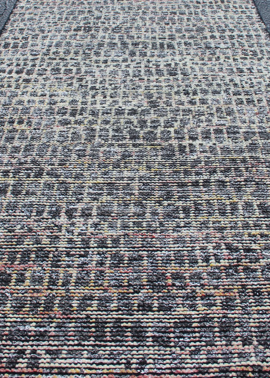 Modern Design Runner with All - over Checkerboard Design. Charcoal, yellow, Blue and white tones rug with modern free flowing design, rug AKHN - 1004 - POLLOC - 02, country of origin / type: India The subdued design of this piled Checkerboard Des... - Keivan Woven ArtsKHN - 1004 - POLLOC - 02 - 13888Rug