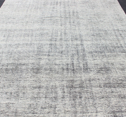 Indian Hand - Knotted Distressed Modern Abstract Black and White Area Rug Measures 9'2 x 11'10 Country of Origin: India; Type: Modern, Distressed Modern; Design: Minimal, Abstract, Modern; Keivan Woven Arts: rug KHN - 1018 - J1 - BLACK; ... - Keivan Woven ArtsKHN - 1018 - J1 - BLACK - 13498