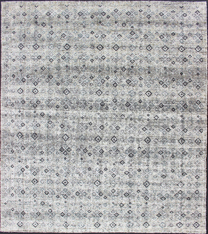 Modern Distress Area Rug With. Asymmetrical Diamonds on A White Background - Keivan Woven ArtsKHN - 1020 - TR - 816 - 13510