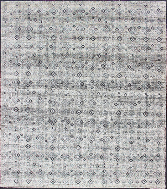 Modern Distress Area Rug With. Asymmetrical Diamonds on A White Background - Keivan Woven ArtsKHN - 1020 - TR - 816 - 13510