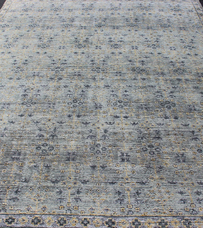 Distressed Modern rug, Hand - Woven Area Rug in Lt Sage, Gray and Yellow. Country of Origin: India; Type: Modern; Design; All - Over, Abstract - Floral; Keivan Woven Arts; rug KHN - 1021 - ARI - 27 Measures; 8'1 x 11'2 This Indian modern rug was ha... - Keivan Woven ArtsKHN - 1021 - ARI - 27 - 13514Rug