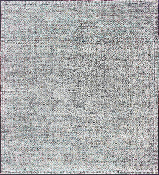Creams, Ivory, Cream, and Charcoal Modern Distressed Rug. Shades of cream, light yellow, and charcoal modern Indian piled rug, rug KHN - 1022 - TR - 818, country of origin / type: India / Indian Modern Piled Rug. A unique blend of historical and m... - Keivan Woven ArtsKHN - 1022 - TR - 818 - 13518