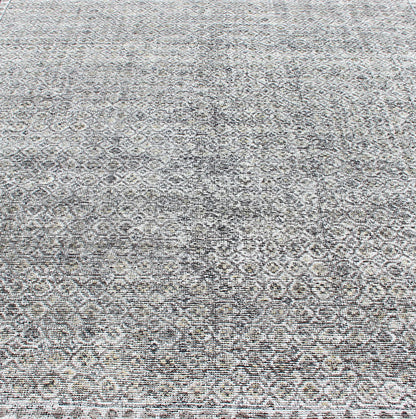 Creams, Ivory, Cream, and Charcoal Modern Distressed Rug. Shades of cream, light yellow, and charcoal modern Indian piled rug, rug KHN - 1022 - TR - 818, country of origin / type: India / Indian Modern Piled Rug. A unique blend of historical and m... - Keivan Woven ArtsKHN - 1022 - TR - 818 - 13518Rug