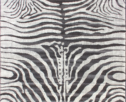Measures:8'4 x 10'1 Black and White Zebra Design Distressed Modern Rug. Ivory, Black and charcoal modern zebra design distressed piled rug. Keivan Woven Arts / rug KHN - 1023 - TR - 1048, country of origin / type: India / Modern Piled Rug. A uniqu... - Keivan Woven ArtsKHN - 1023 - TR - 1048 - 13522Rug