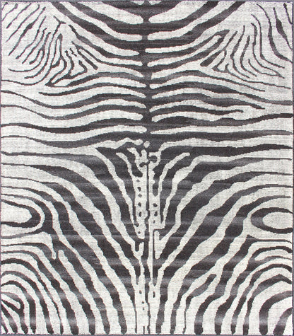 Measures:8'4 x 10'1 Black and White Zebra Design Distressed Modern Rug. Ivory, Black and charcoal modern zebra design distressed piled rug. Keivan Woven Arts / rug KHN - 1023 - TR - 1048, country of origin / type: India / Modern Piled Rug. A uniqu... - Keivan Woven ArtsKHN - 1023 - TR - 1048 - 13522Rug