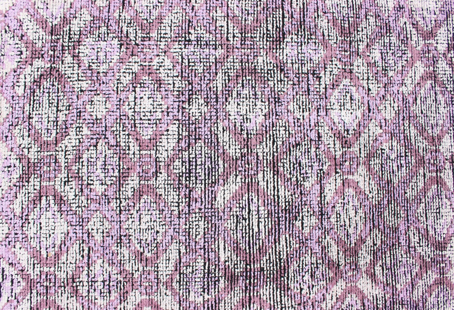 Silk Modern Distressed Rug in Light Purple, Gray and White. Multi Shades of white, cream, light purple, and gray with charcoal foundation showing in this unique modern distressed piled rug, rug KHN - 1024 - ARI - 13, country of origin / type: India / Ind... - Keivan Woven ArtsKHN - 1024 - ARI - 13 - 13528