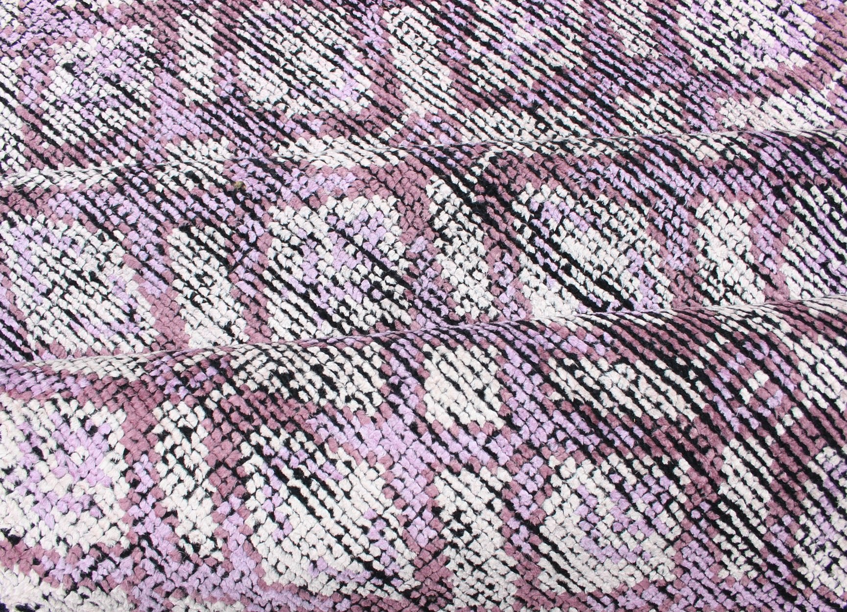 Silk Modern Distressed Rug in Light Purple, Gray and White. Multi Shades of white, cream, light purple, and gray with charcoal foundation showing in this unique modern distressed piled rug, rug KHN - 1024 - ARI - 13, country of origin / type: India / Ind... - Keivan Woven ArtsKHN - 1024 - ARI - 13 - 13528