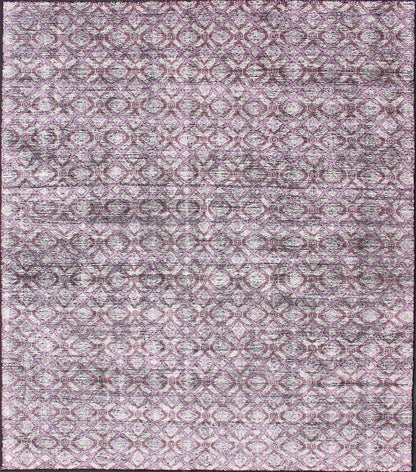 Silk Modern Distressed Rug in Light Purple, Gray and White. Multi Shades of white, cream, light purple, and gray with charcoal foundation showing in this unique modern distressed piled rug, rug KHN - 1024 - ARI - 13, country of origin / type: India / Ind... - Keivan Woven ArtsKHN - 1024 - ARI - 13 - 13528