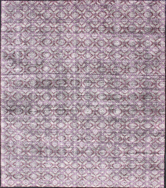 Silk Modern Distressed Rug in Light Purple, Gray and White. Multi Shades of white, cream, light purple, and gray with charcoal foundation showing in this unique modern distressed piled rug, rug KHN - 1024 - ARI - 13, country of origin / type: India / Ind... - Keivan Woven ArtsKHN - 1024 - ARI - 13 - 13528