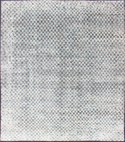 Modern Design Destressed Rug by Keivan Woven Arts. Minimalist and Modern Design Destressed Rug in Shades of Teal, White, Teal Blue, Teal green and charcoal along with white modern checkered designed piled rug, rug KHN - 1025 - TR - 453, country of origin... - Keivan Woven ArtsKHN - 1025 - TR - 453 - 13534