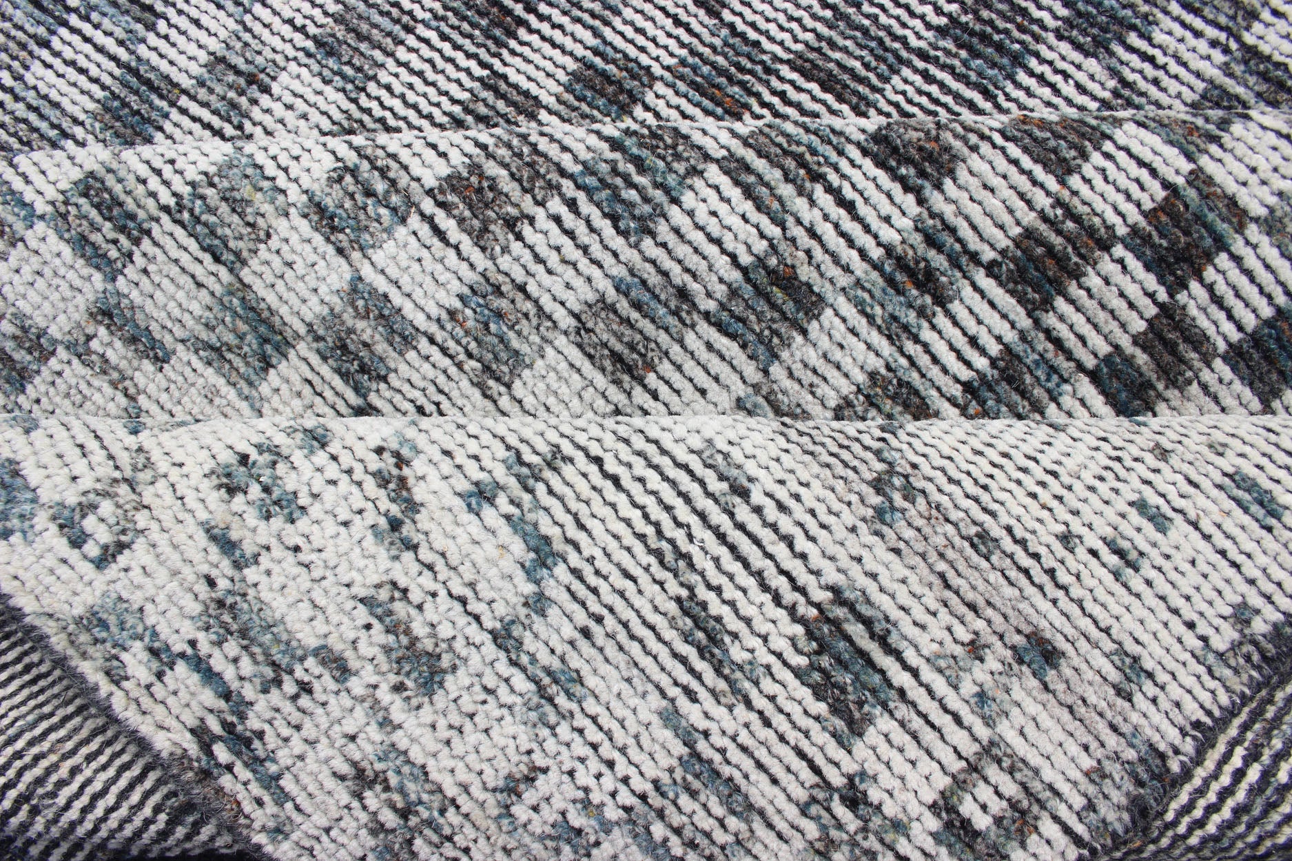 Modern Design Destressed Rug by Keivan Woven Arts. Minimalist and Modern Design Destressed Rug in Shades of Teal, White, Teal Blue, Teal green and charcoal along with white modern checkered designed piled rug, rug KHN - 1025 - TR - 453, country of origin... - Keivan Woven ArtsKHN - 1025 - TR - 453 - 13534