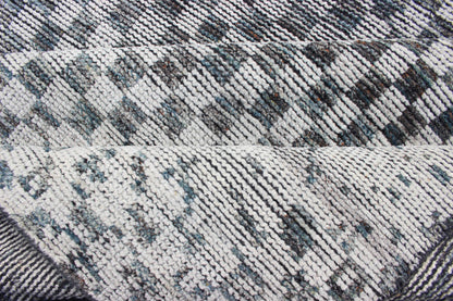 Modern Design Destressed Rug by Keivan Woven Arts. Minimalist and Modern Design Destressed Rug in Shades of Teal, White, Teal Blue, Teal green and charcoal along with white modern checkered designed piled rug, rug KHN - 1025 - TR - 453, country of origin... - Keivan Woven ArtsKHN - 1025 - TR - 453 - 13534