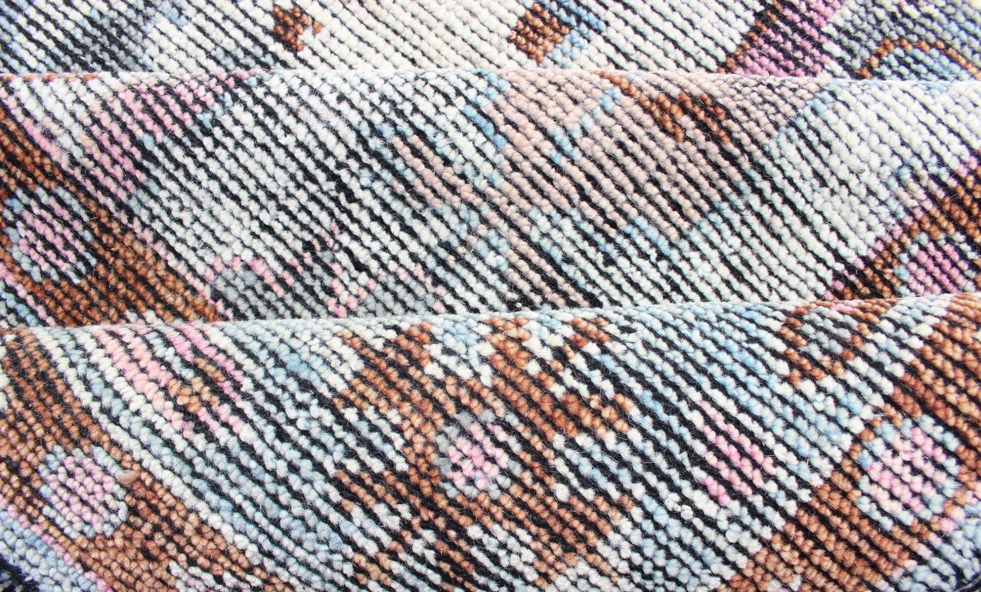 Multi - Colored Transitional Design Distressed Rug in Ivory, Blue, Lavender. Distressed multi colored design Indian piled rug, rug KHN - 1026 - TR - 781, country of origin / type: India / Modern Piled Rug. A unique blend of historical and modern des... - Keivan Woven ArtsKHN - 1026 - TR - 781 - 13540Rug
