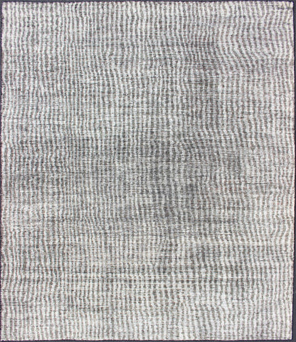 Minimalist Modern Design Distressed Rug in Shades of White and Taupe. Shades of White and Taupe/green modern distressed piled rug, rug KHN - 1030 - TR - 578, country of origin / type: India / Distressed Modern Piled Rug. This distressed modern des... - Keivan Woven ArtsKHN - 1030 - TR - 578 - 13568Rug