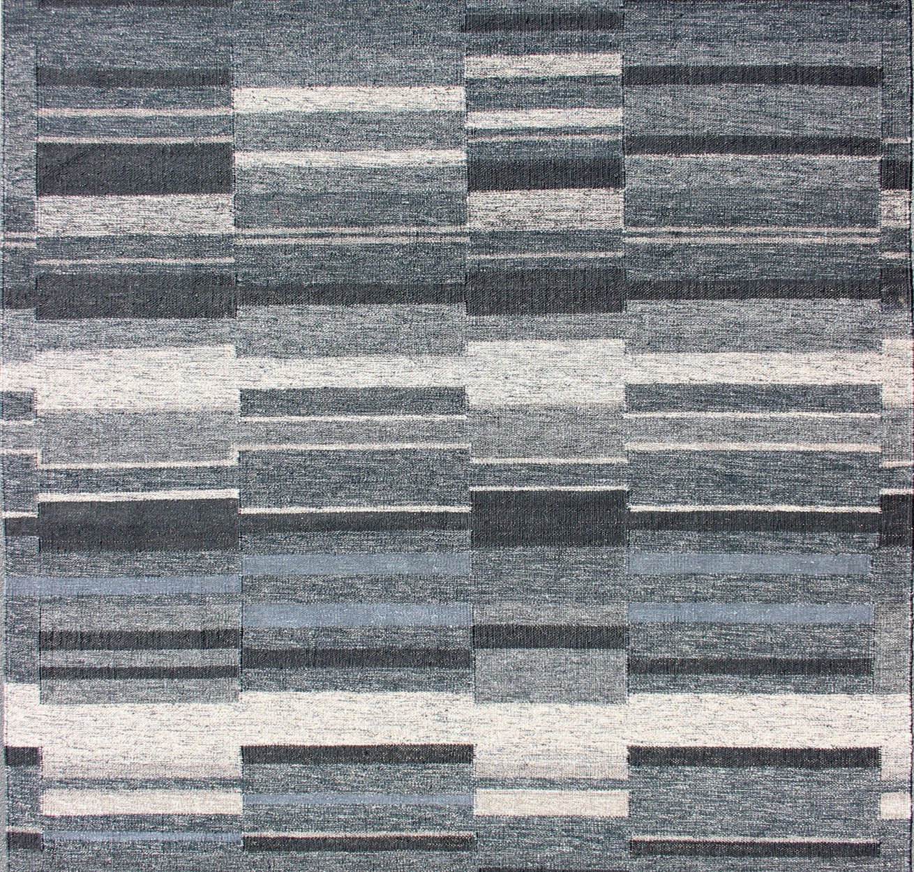 Modern Scandinavian Flat - Weave Rug With Striped Panel Design in Gray, Steel Blue Keivan Woven Arts - Modern Scandinavian flat - weave rug with paneled design in gray, dark gray blue, blue gray , steel blue and ivory. rug KHN - 1032 - SW - 07, country of orig... - Keivan Woven ArtsKHN - 1032 - SW - 07 - 13548