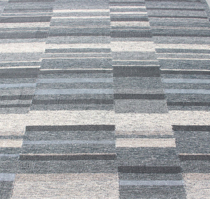 Modern Scandinavian Flat - Weave Rug With Striped Panel Design in Gray, Steel Blue Keivan Woven Arts - Modern Scandinavian flat - weave rug with paneled design in gray, dark gray blue, blue gray , steel blue and ivory. rug KHN - 1032 - SW - 07, country of orig... - Keivan Woven ArtsKHN - 1032 - SW - 07 - 13548Rug
