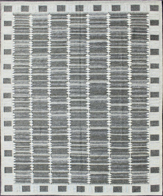 Modern Scandinavian Flat - Weave Rug With Geometric Design in Gray Tones. Keivan Woven Arts - Modern Scandinavian flat - weave rug with geometric design in gray and creams, rug KHN - 1034 - SW - 10, country of origin / type: India / Scandinavian flat - weave ... - Keivan Woven ArtsKHN - 1034 - SW - 10 - 13556Rug