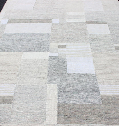 Modern Scandinavian Flat - Weave Rug Design in Gray, beige, Creams & White Tones. Gray, beige, light Brown, white and cream modern design Scandinavian style flat - weave rug, rug rjk - 20011 - shb - 004 - 02, country of origin / type: India / Scandinavian f... - Keivan Woven ArtsKHN - 1037 - SW - 08 - 13560