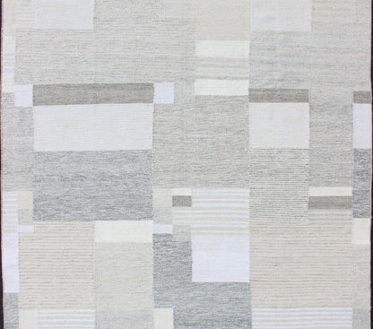 Modern Scandinavian Flat - Weave Rug Design in Gray, beige, Creams & White Tones. Gray, beige, light Brown, white and cream modern design Scandinavian style flat - weave rug, rug rjk - 20011 - shb - 004 - 02, country of origin / type: India / Scandinavian f... - Keivan Woven ArtsKHN - 1037 - SW - 08 - 13560