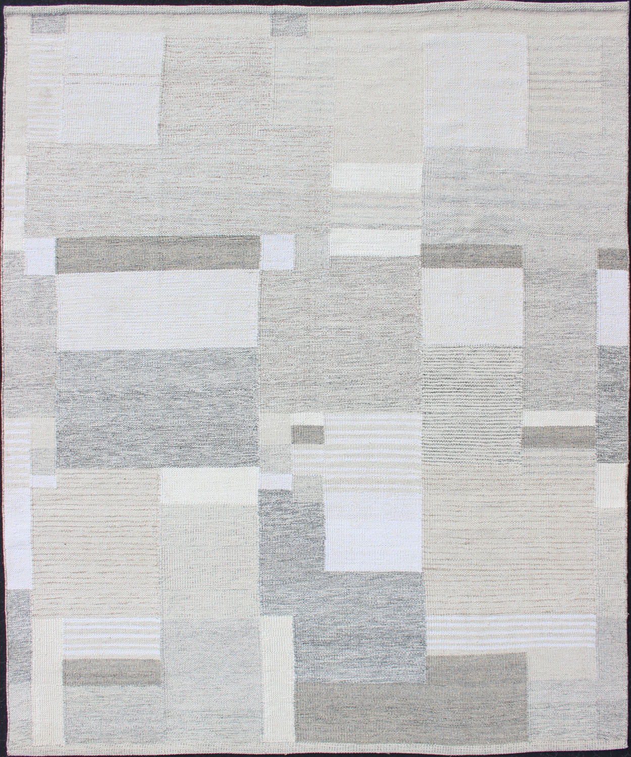 Modern Scandinavian Flat - Weave Rug Design in Gray, beige, Creams & White Tones. Gray, beige, light Brown, white and cream modern design Scandinavian style flat - weave rug, rug rjk - 20011 - shb - 004 - 02, country of origin / type: India / Scandinavian f... - Keivan Woven ArtsKHN - 1037 - SW - 08 - 13560