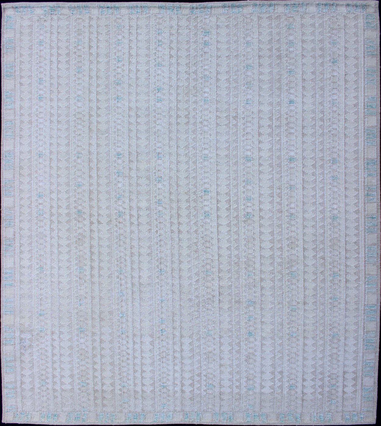 Modern Swedish Design Rug with All - Over Design in White, Taupe & Light Blue. Modern Scandinavian/Swedish Rug with minimalist geometric design in Pastel and neutral Colors. rug KHN - 1038, Modern Rug, Modern Scandinavian Rug This Scandinavian F... - Keivan Woven ArtsKHN - 1038 - SW - 11 - 13564Rug