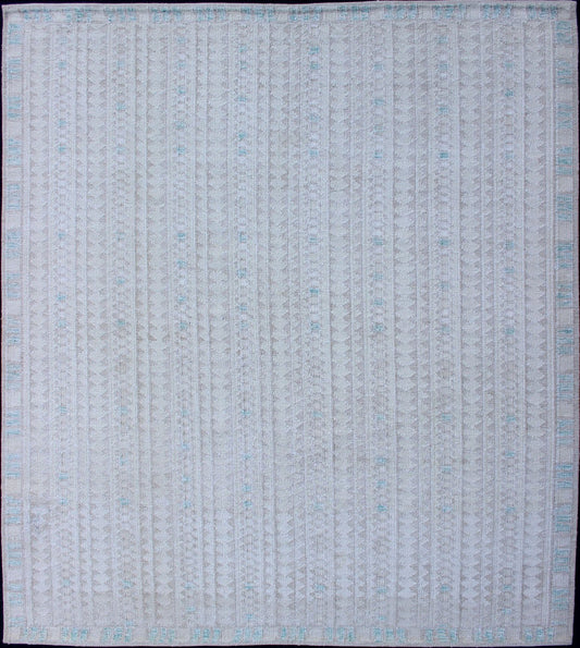 Modern Swedish Design Rug with All - Over Design in White, Taupe & Light Blue. Modern Scandinavian/Swedish Rug with minimalist geometric design in Pastel and neutral Colors. rug KHN - 1038, Modern Rug, Modern Scandinavian Rug This Scandinavian F... - Keivan Woven ArtsKHN - 1038 - SW - 11 - 13564