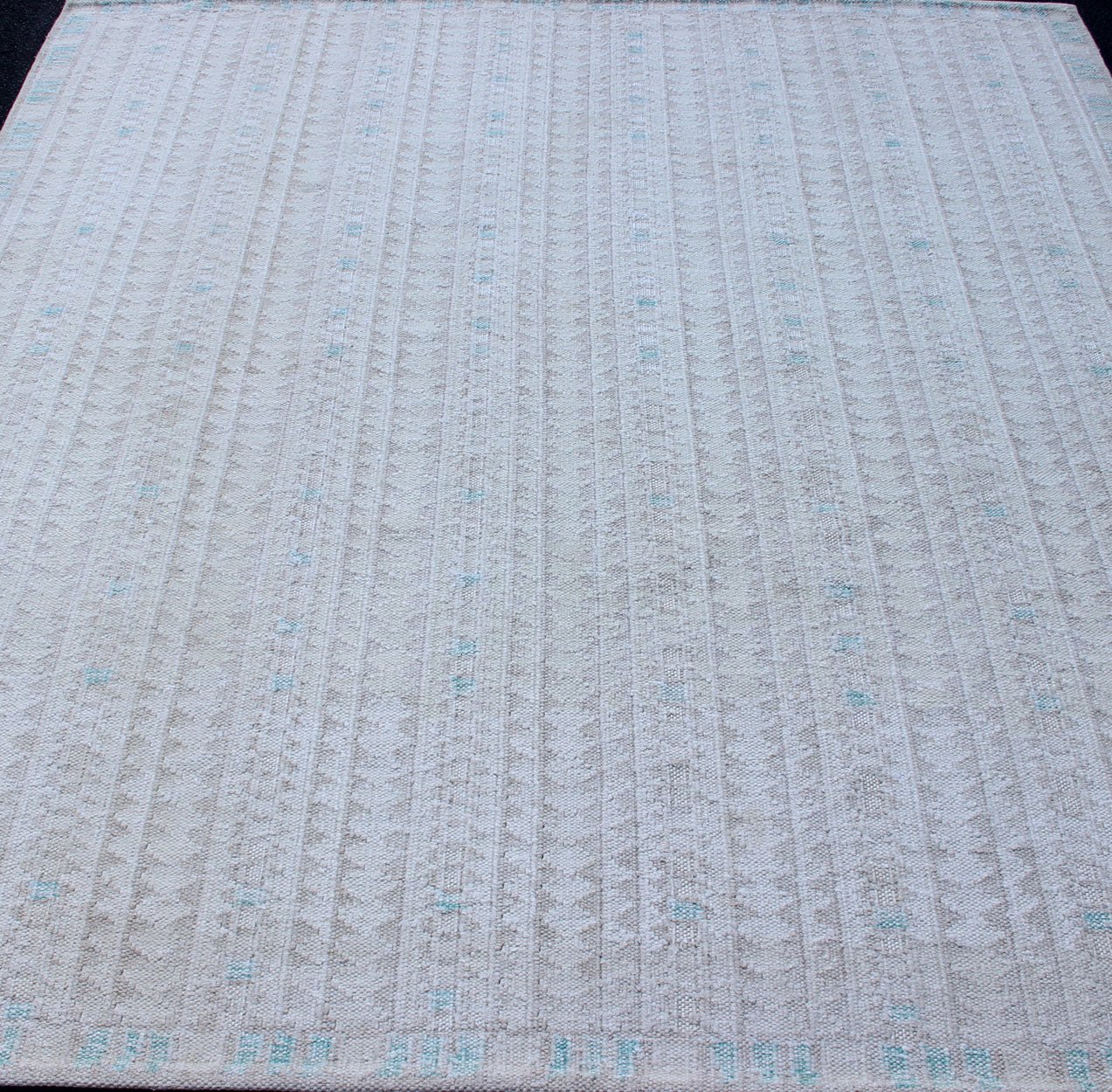 Modern Swedish Design Rug with All - Over Design in White, Taupe & Light Blue. Modern Scandinavian/Swedish Rug with minimalist geometric design in Pastel and neutral Colors. rug KHN - 1038, Modern Rug, Modern Scandinavian Rug This Scandinavian F... - Keivan Woven ArtsKHN - 1038 - SW - 11 - 13564Rug