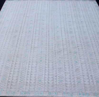 Modern Swedish Design Rug with All - Over Design in White, Taupe & Light Blue. Modern Scandinavian/Swedish Rug with minimalist geometric design in Pastel and neutral Colors. rug KHN - 1038, Modern Rug, Modern Scandinavian Rug This Scandinavian F... - Keivan Woven ArtsKHN - 1038 - SW - 11 - 13564