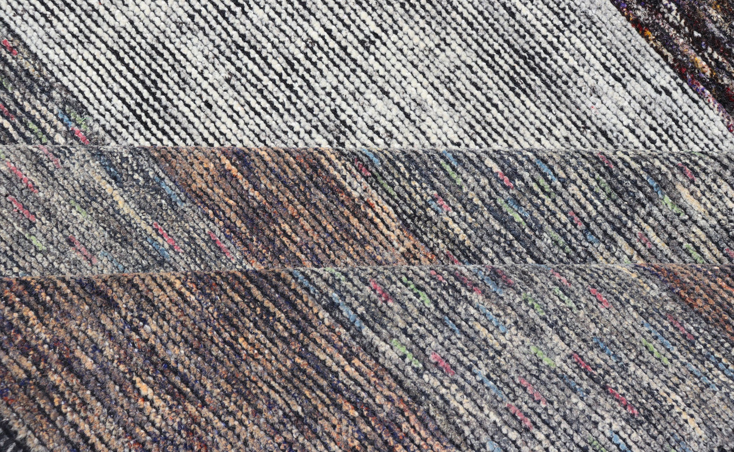 Modern Indian Wool Abstract Design Large Area Rug in Blues and Neutrals Measures 11'10 x 14'10 This oversized area rug features soft wool hand - knotted into a durable and smooth pile. The field has no border, and displays an abstract desi... - Keivan Woven ArtsKHN - 18953 - TR - 692 - 21018
