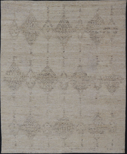 Moroccan Styled Diamond Design on All - Beige Modern Area Rug Measures 13'0 x 17'8 This modern rugs field is rendered in a blend of cream and beige, while the design is a gray. The vertical diamonds loosely resemble that of Moroccan triba... - Keivan Woven ArtsKHN - 34906 - TR - 1057 - 21024Rug