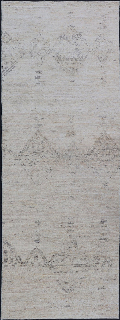 Long Modern Gallery Runner in Neutrals With Moroccan Styled Diamond Design Measures 4'5 x 14'0 This modern gallery runner features a creamy beige field homing darker neutral diamonds, loosely resembling Moroccan tribal designs. This pie... - Keivan Woven ArtsKHN - 34907 - TR - 1057 - 21054Rug