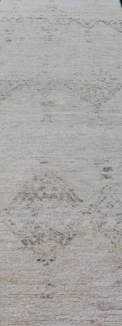 Long Modern Gallery Runner in Neutrals With Moroccan Styled Diamond Design Measures 4'5 x 14'0 This modern gallery runner features a creamy beige field homing darker neutral diamonds, loosely resembling Moroccan tribal designs. This pie... - Keivan Woven ArtsKHN - 34907 - TR - 1057 - 21054Rug