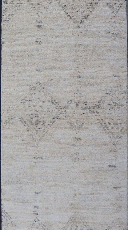 Long Modern Gallery Runner in Neutrals With Moroccan Styled Diamond Design Measures 4'5 x 14'0 This modern gallery runner features a creamy beige field homing darker neutral diamonds, loosely resembling Moroccan tribal designs. This pie... - Keivan Woven ArtsKHN - 34908 - TR - 1057 - 21060Rug