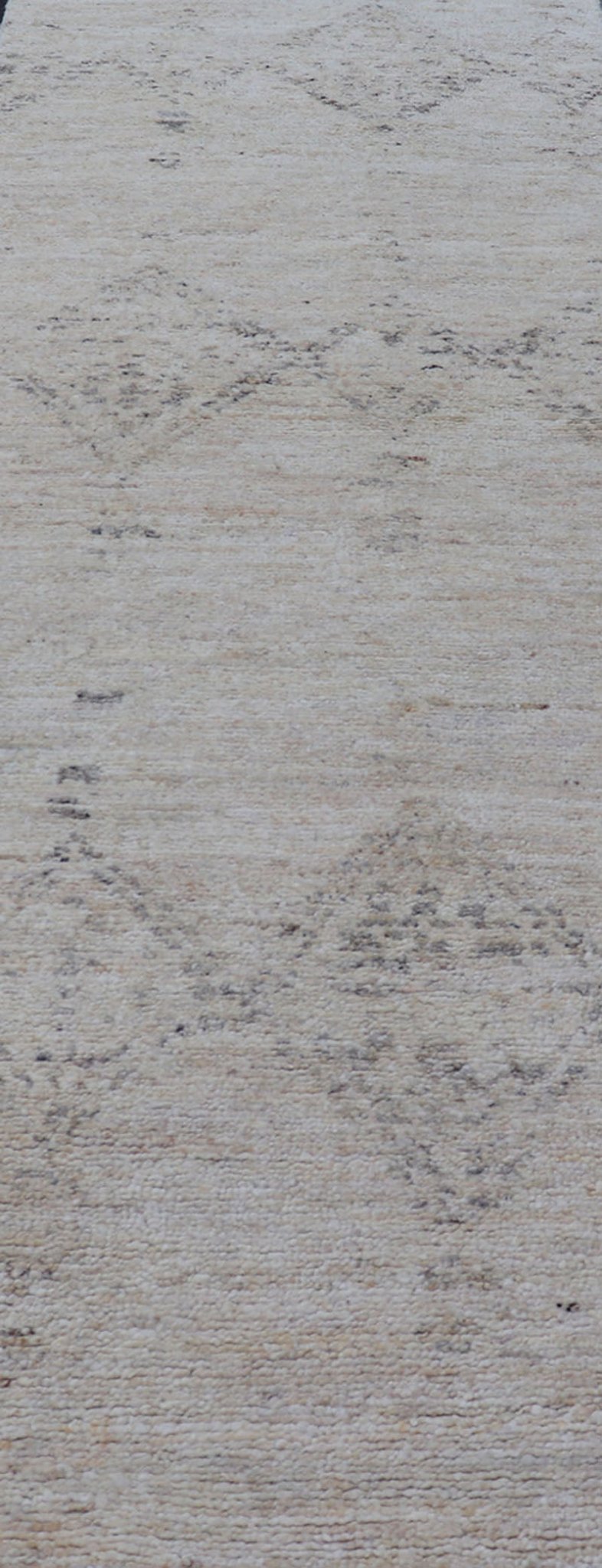 Long Modern Gallery Runner in Neutrals With Moroccan Styled Diamond Design Measures 4'5 x 14'0 This modern gallery runner features a creamy beige field homing darker neutral diamonds, loosely resembling Moroccan tribal designs. This pie... - Keivan Woven ArtsKHN - 34908 - TR - 1057 - 21060Rug