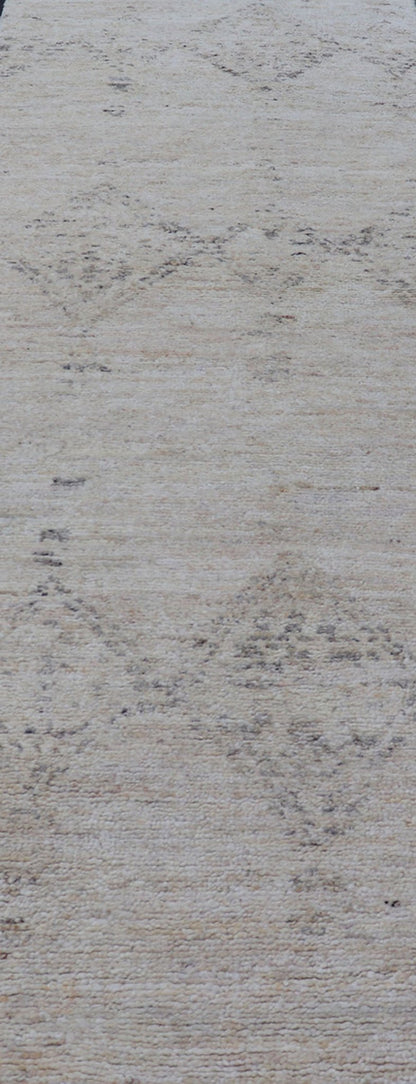 Long Modern Gallery Runner in Neutrals With Moroccan Styled Diamond Design Measures 4'5 x 14'0 This modern gallery runner features a creamy beige field homing darker neutral diamonds, loosely resembling Moroccan tribal designs. This pie... - Keivan Woven ArtsKHN - 34908 - TR - 1057 - 21060Rug