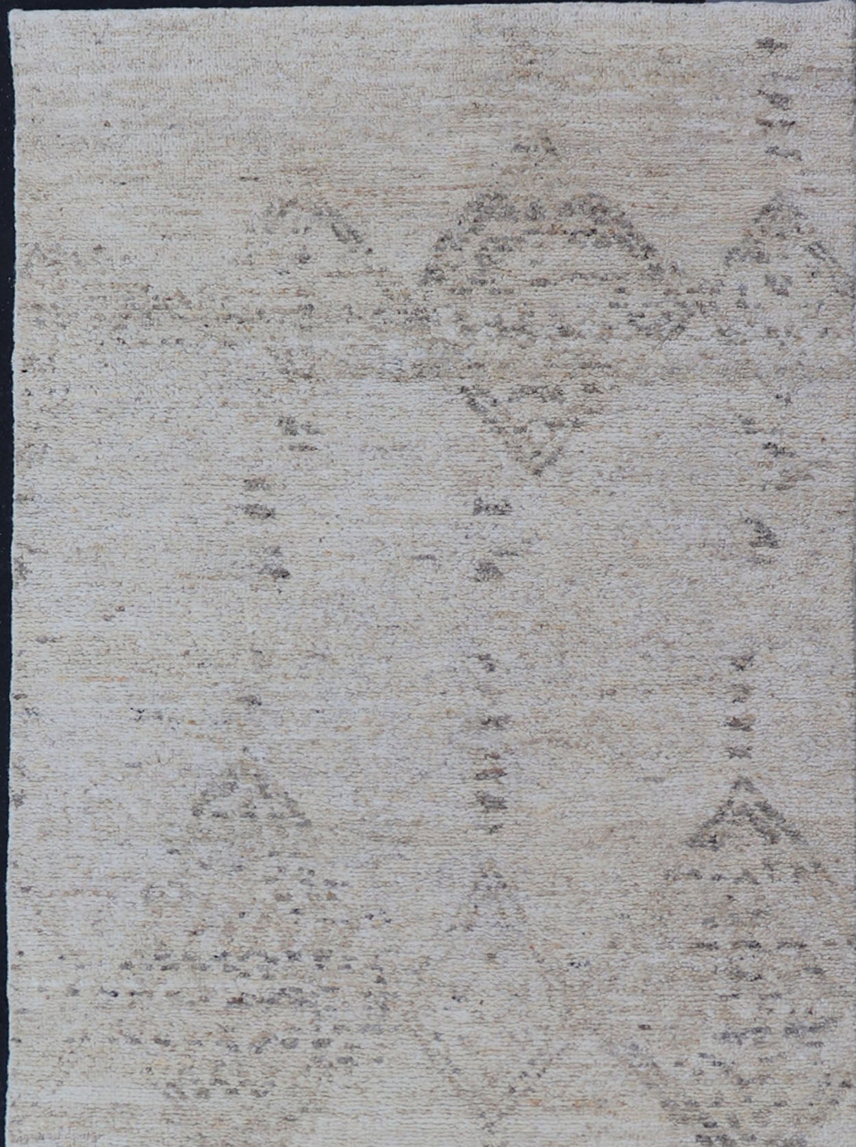 Hand Knotted Neutral Modern Gallery Runner with Tribal Diamond Design in Light Gray Measures 5'3 x 15'0 This modern Indian gallery runner features a faded creamy beige field homing light gray diamonds, loosely resembling Moroccan triba... - Keivan Woven ArtsKHN - 34909 - TR - 1057 - 21066Rug