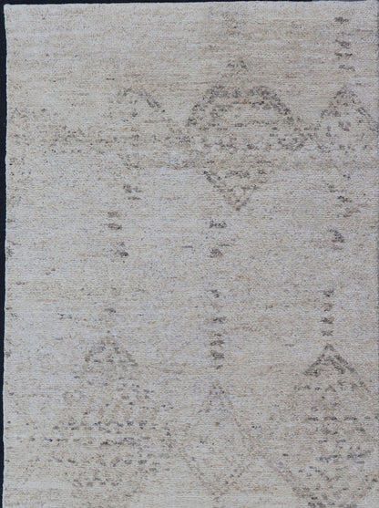 Hand Knotted Neutral Modern Gallery Runner with Tribal Diamond Design in Light Gray Measures 5'3 x 15'0 This modern Indian gallery runner features a faded creamy beige field homing light gray diamonds, loosely resembling Moroccan triba... - Keivan Woven ArtsKHN - 34909 - TR - 1057 - 21066Rug