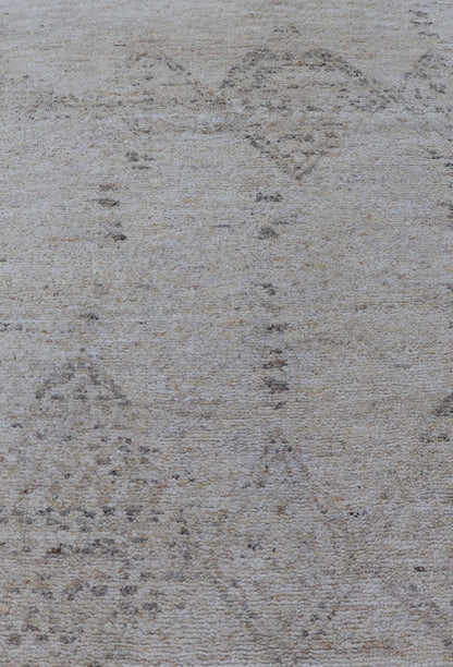 Hand Knotted Neutral Modern Gallery Runner with Tribal Diamond Design in Light Gray Measures 5'3 x 15'0 This modern Indian gallery runner features a faded creamy beige field homing light gray diamonds, loosely resembling Moroccan triba... - Keivan Woven ArtsKHN - 34909 - TR - 1057 - 21066Rug