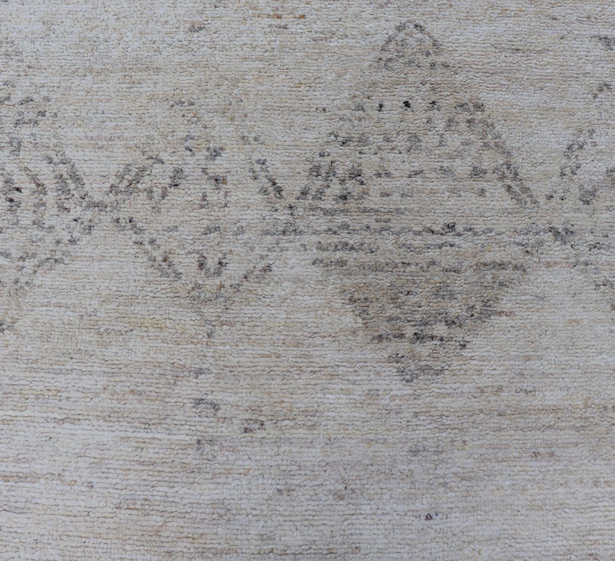 Hand Knotted Neutral Modern Gallery Runner with Tribal Diamond Design in Light Gray Measures 5'3 x 15'0 This modern Indian gallery runner features a faded creamy beige field homing light gray diamonds, loosely resembling Moroccan triba... - Keivan Woven ArtsKHN - 34909 - TR - 1057 - 21066Rug