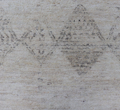 Hand Knotted Neutral Modern Gallery Runner with Tribal Diamond Design in Light Gray Measures 5'3 x 15'0 This modern Indian gallery runner features a faded creamy beige field homing light gray diamonds, loosely resembling Moroccan triba... - Keivan Woven ArtsKHN - 34909 - TR - 1057 - 21066
