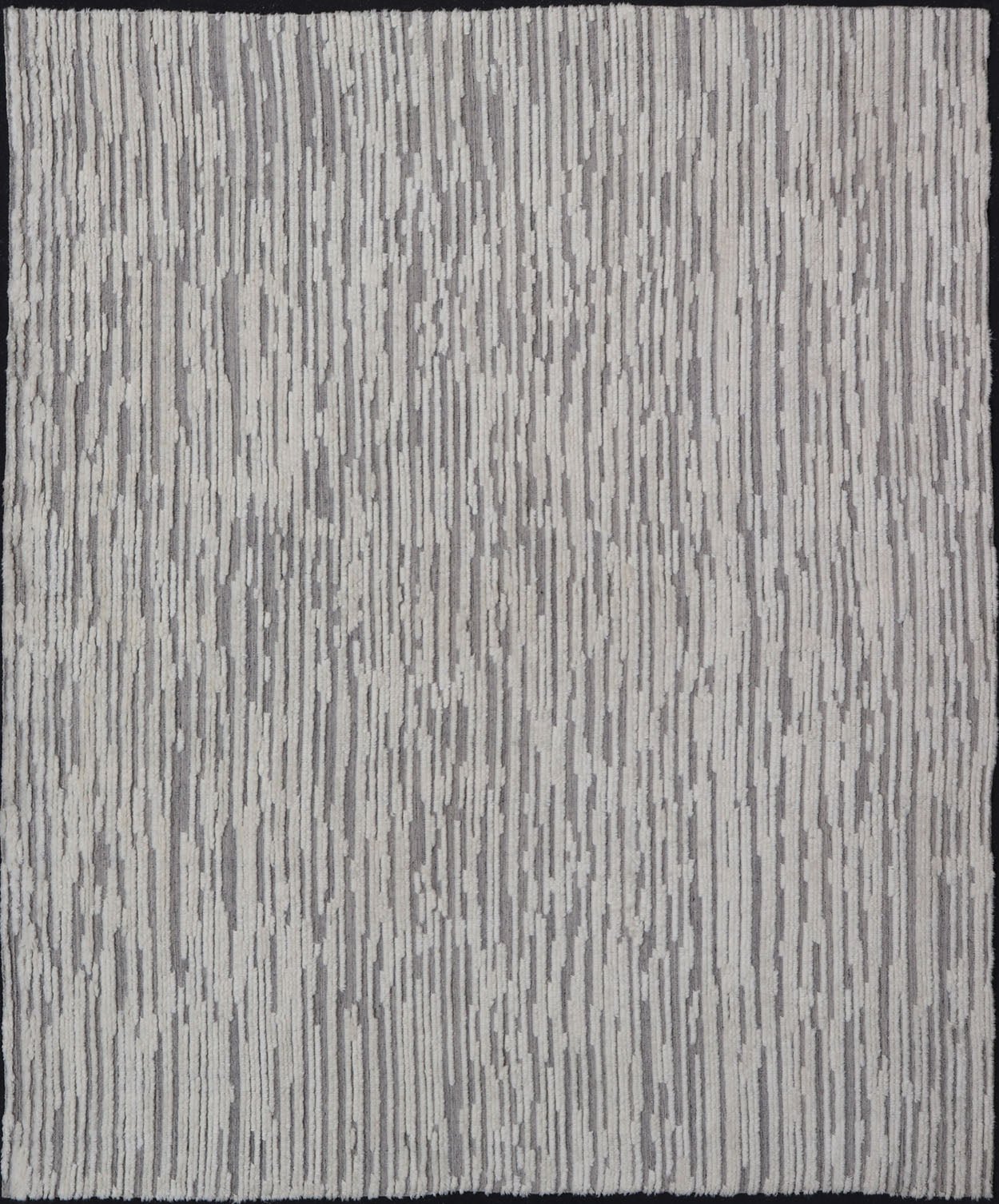 Measures 11'8 x 14' This Squared shape modern area rug was hand - knotted. Common with modern rugs, this piece features hi low and no defined border in neutral colors such as off white, cream, gray taupe. The field is a wood grain - like pattern, ut... - Keivan Woven ArtsKHN - 43558 - TR - 857 - 20866Rug