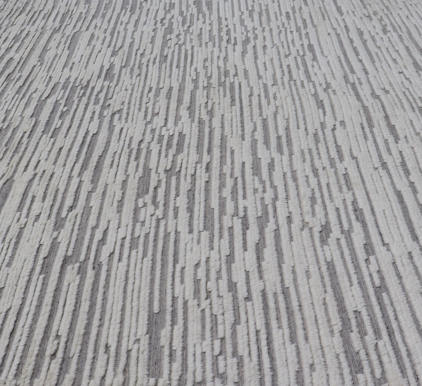 Measures 11'8 x 14' This Squared shape modern area rug was hand - knotted. Common with modern rugs, this piece features hi low and no defined border in neutral colors such as off white, cream, gray taupe. The field is a wood grain - like pattern, ut... - Keivan Woven ArtsKHN - 43558 - TR - 857 - 20866Rug