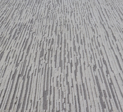 Measures 11'8 x 14' This Squared shape modern area rug was hand - knotted. Common with modern rugs, this piece features hi low and no defined border in neutral colors such as off white, cream, gray taupe. The field is a wood grain - like pattern, ut... - Keivan Woven ArtsKHN - 43558 - TR - 857 - 20866Rug