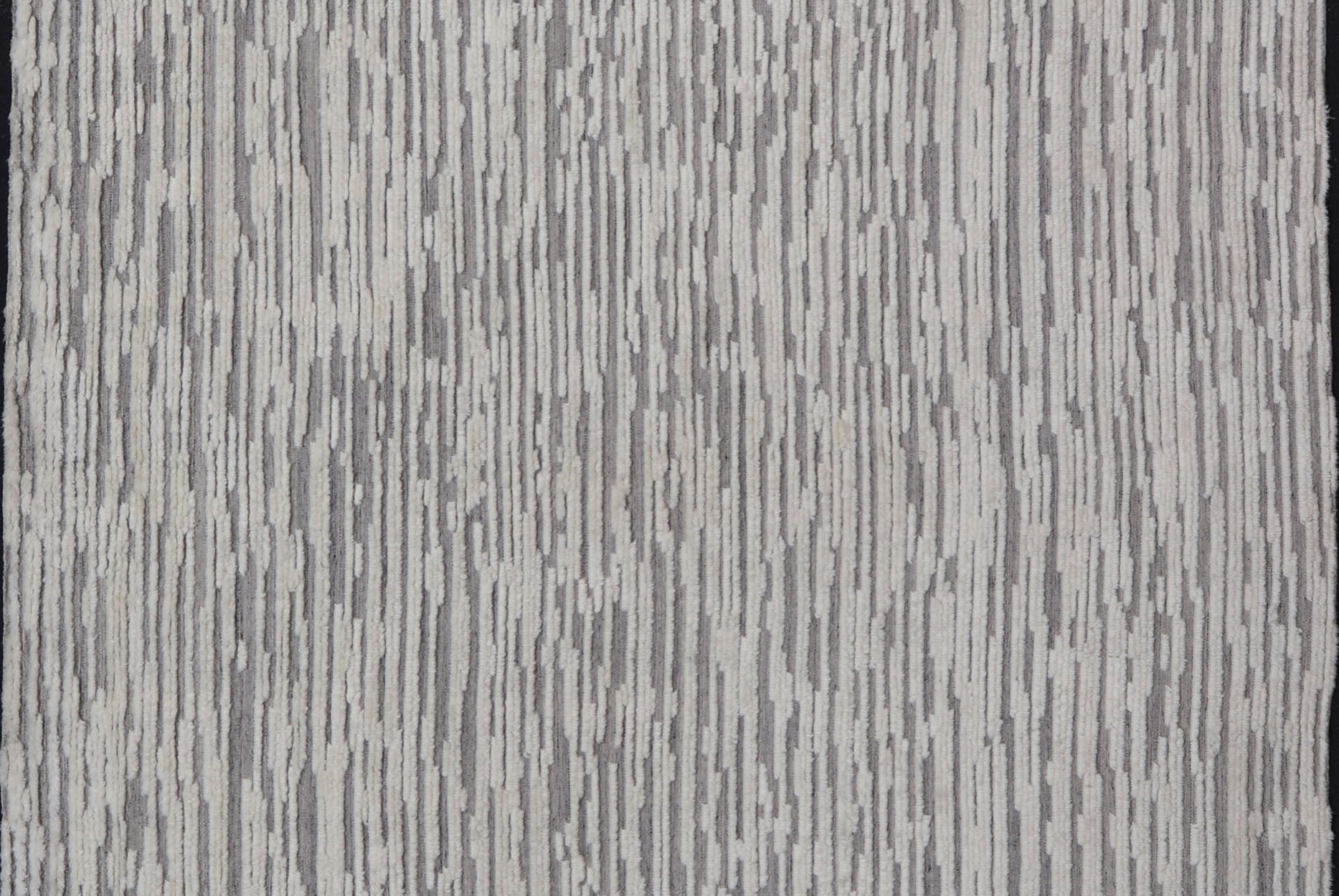 Measures 11'8 x 14' This Squared shape modern area rug was hand - knotted. Common with modern rugs, this piece features hi low and no defined border in neutral colors such as off white, cream, gray taupe. The field is a wood grain - like pattern, ut... - Keivan Woven ArtsKHN - 43558 - TR - 857 - 20866Rug
