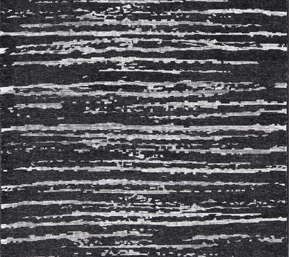 Black and White Hand Knotted Modern Rug in Abstract Design Modern Abstract Designed Striped Black and White Hand Knotted Rug in Wool Measures 9'9 x 15'0 The field is an asymmetrical blend of black and white. The piece features two d... - Keivan Woven ArtsKHN - 44836 - TR - 1124 - 21072Rug