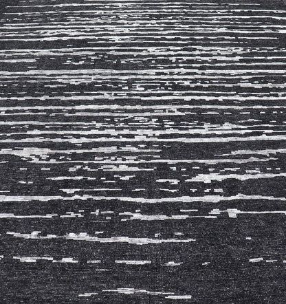 Black and White Hand Knotted Modern Rug in Abstract Design Modern Abstract Designed Striped Black and White Hand Knotted Rug in Wool Measures 9'9 x 15'0 The field is an asymmetrical blend of black and white. The piece features two d... - Keivan Woven ArtsKHN - 44836 - TR - 1124 - 21072